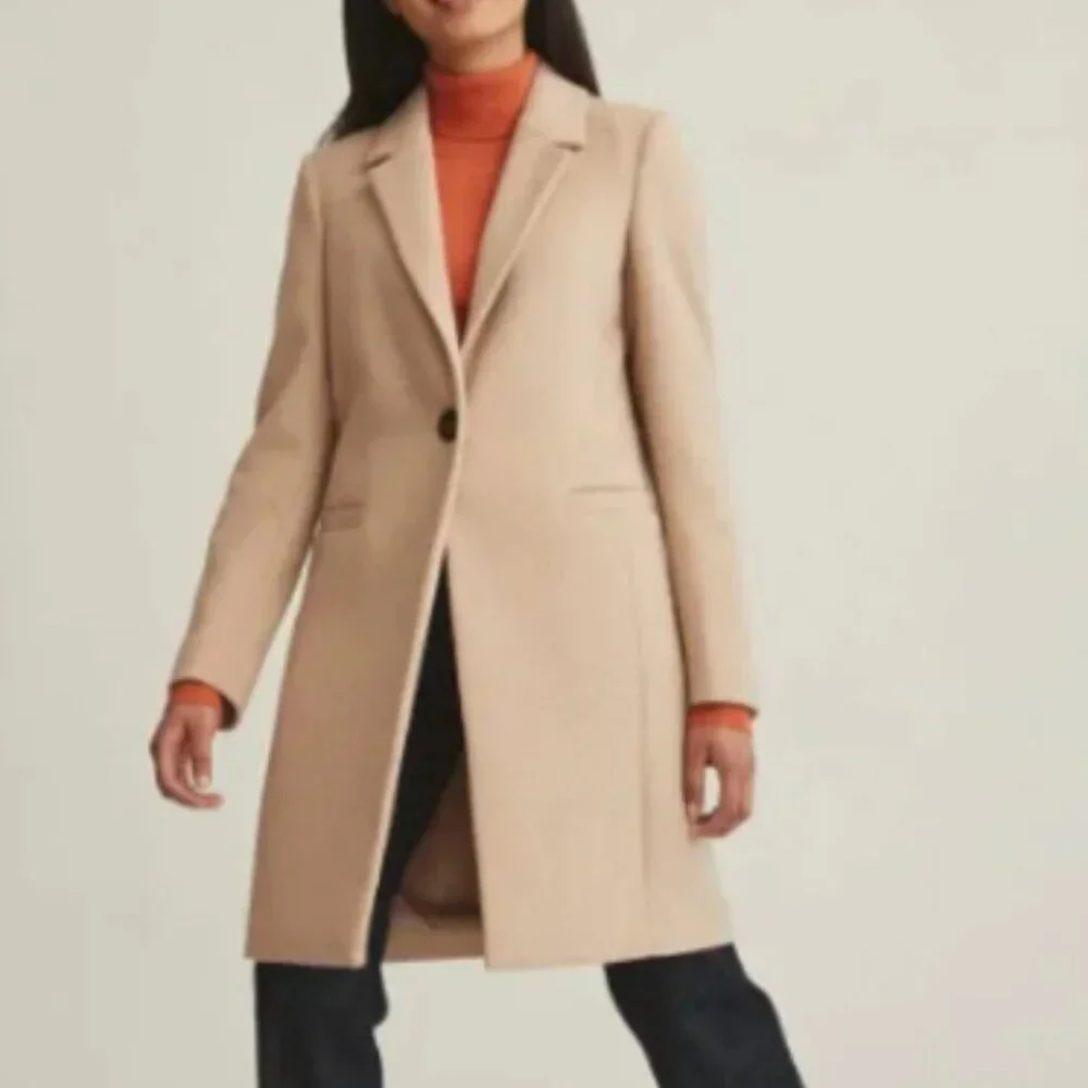 RW&Co Fitted Long Print Coat with Tailored Collar and Pockets - Size XL in Cream - Picture 9 of 9
